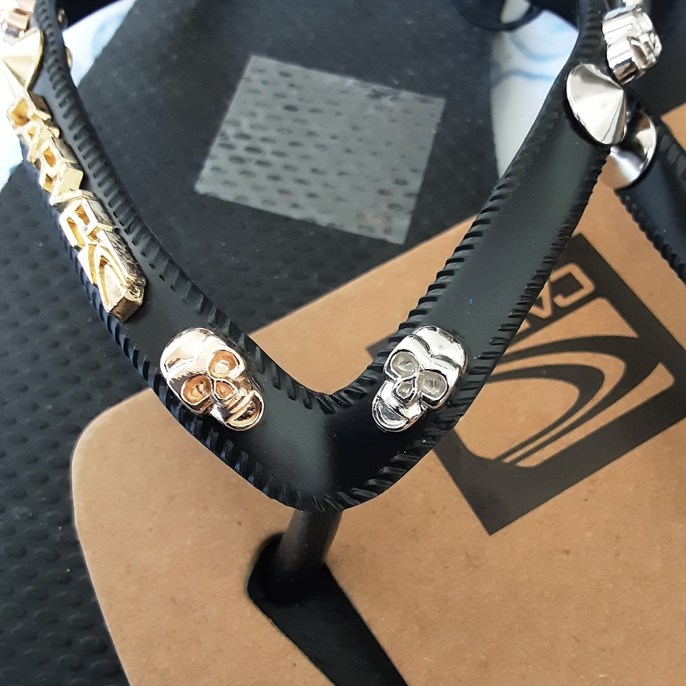 Carve Ladies Metallic Thongs Black/Gold - Golden Studded Size US 8, EUR 40 - Picture 8 of 8